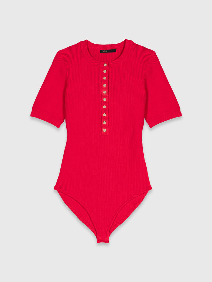 Ribbed knit short sleeve bodysuit