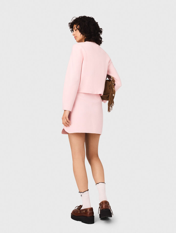 Short topstitched knit skirt