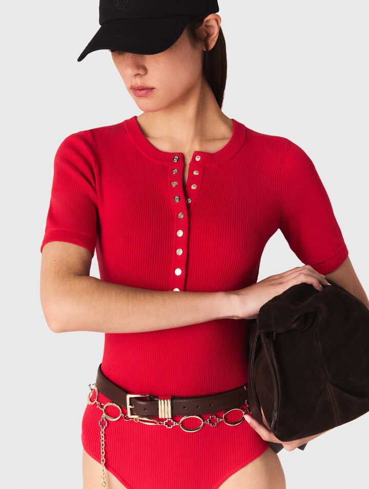 Ribbed knit short sleeve bodysuit