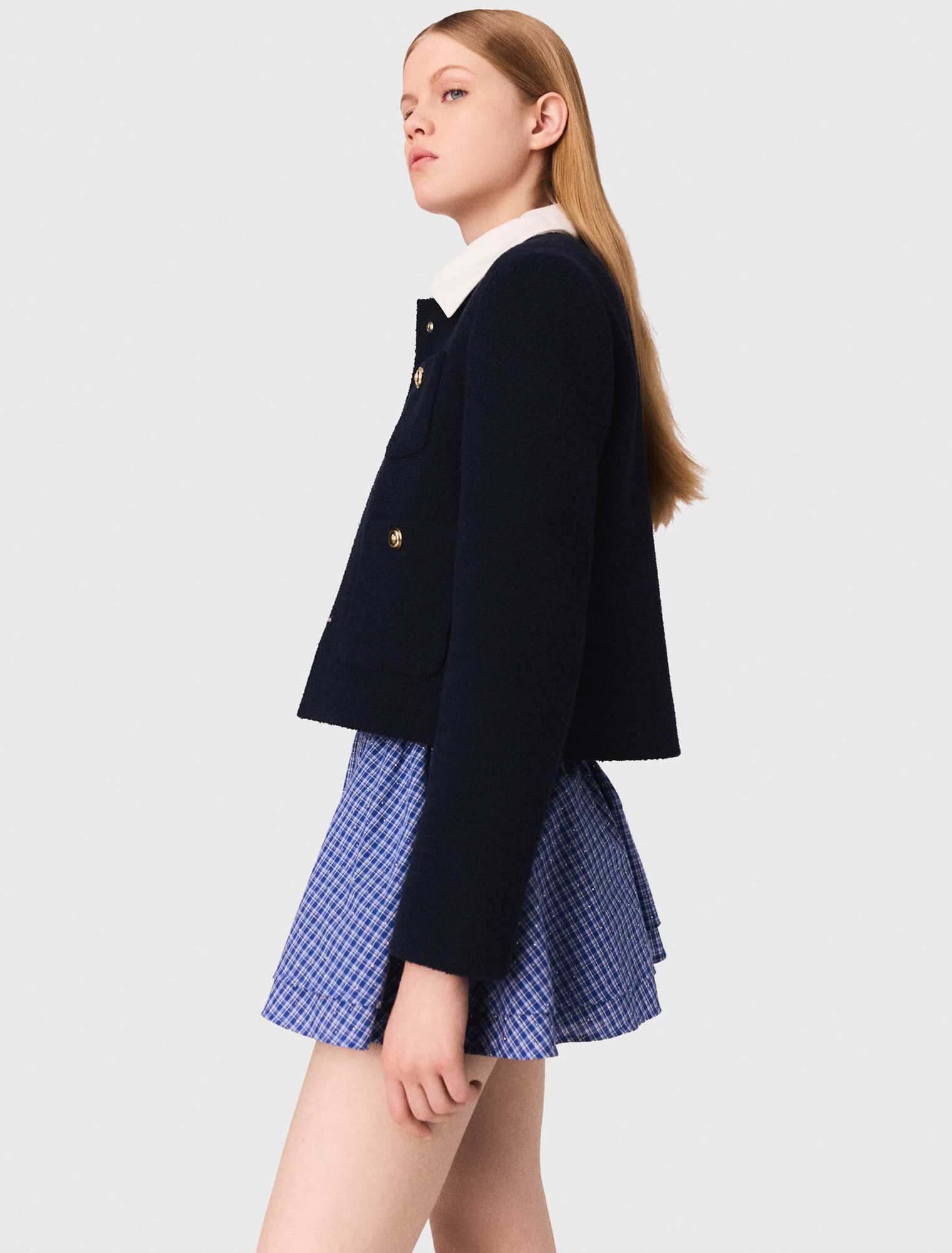 Cropped tweed jacket, removable collar