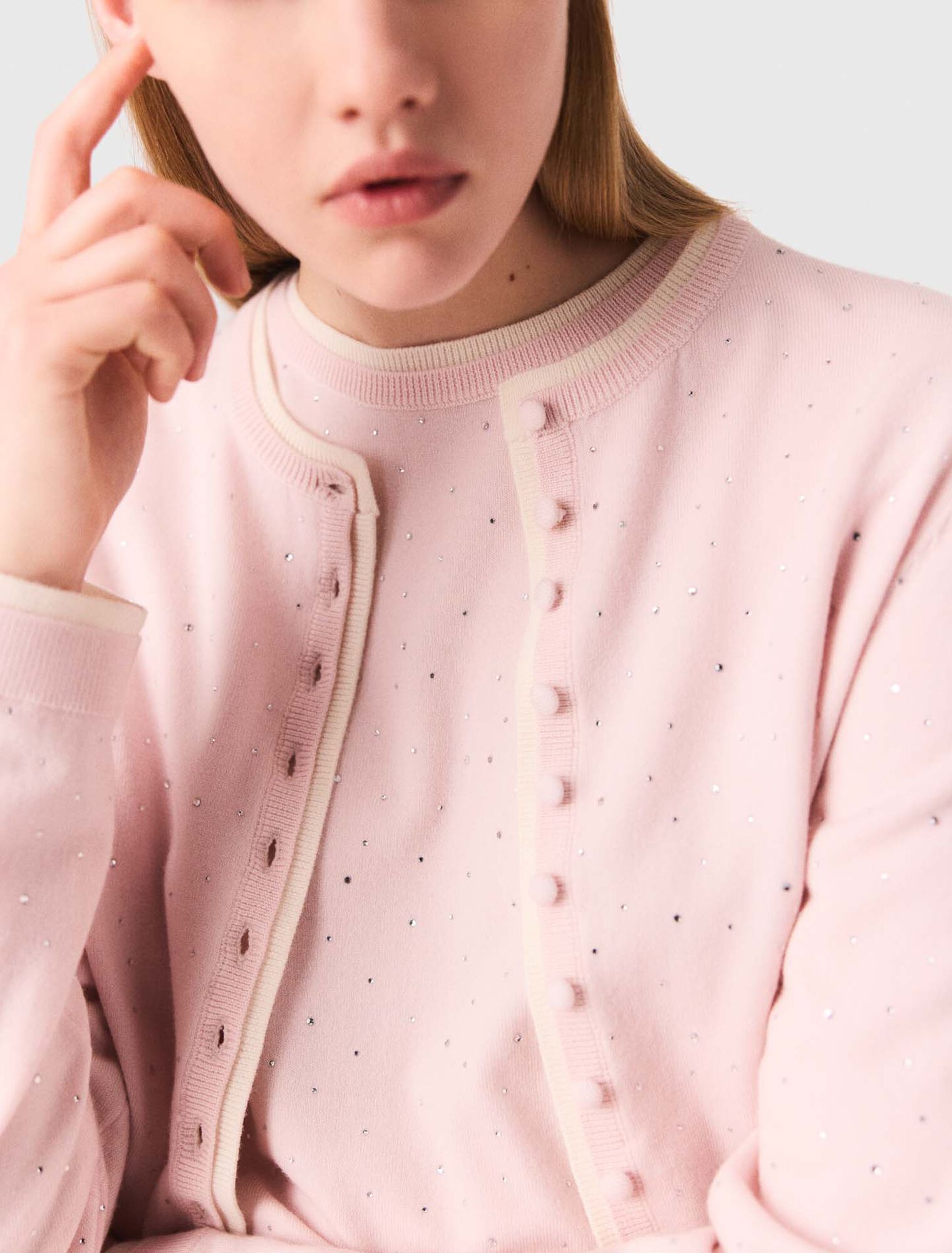 Knit cardigan with rhinestones