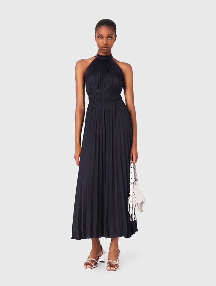 Pleated satin maxi dress