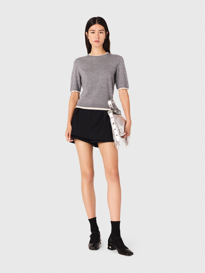 Rhinestone short-sleeve sweater