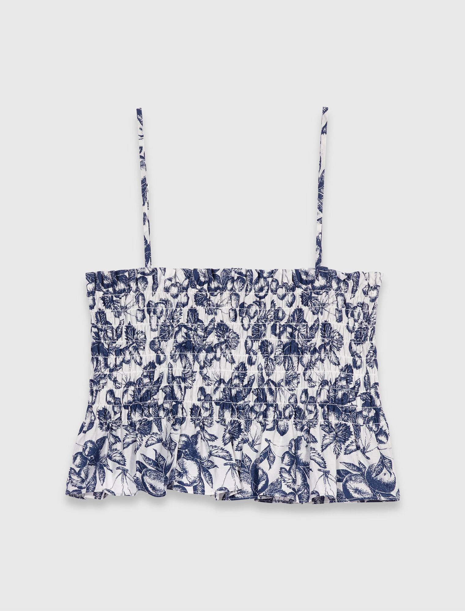 Fruit printed smocked top