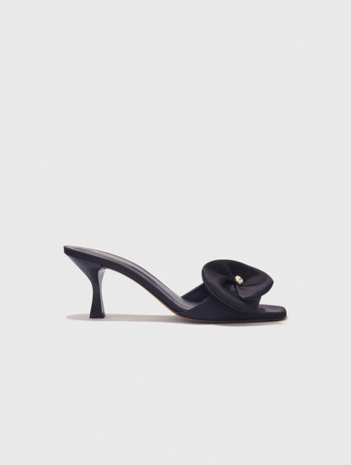 Textile mules with satin flower