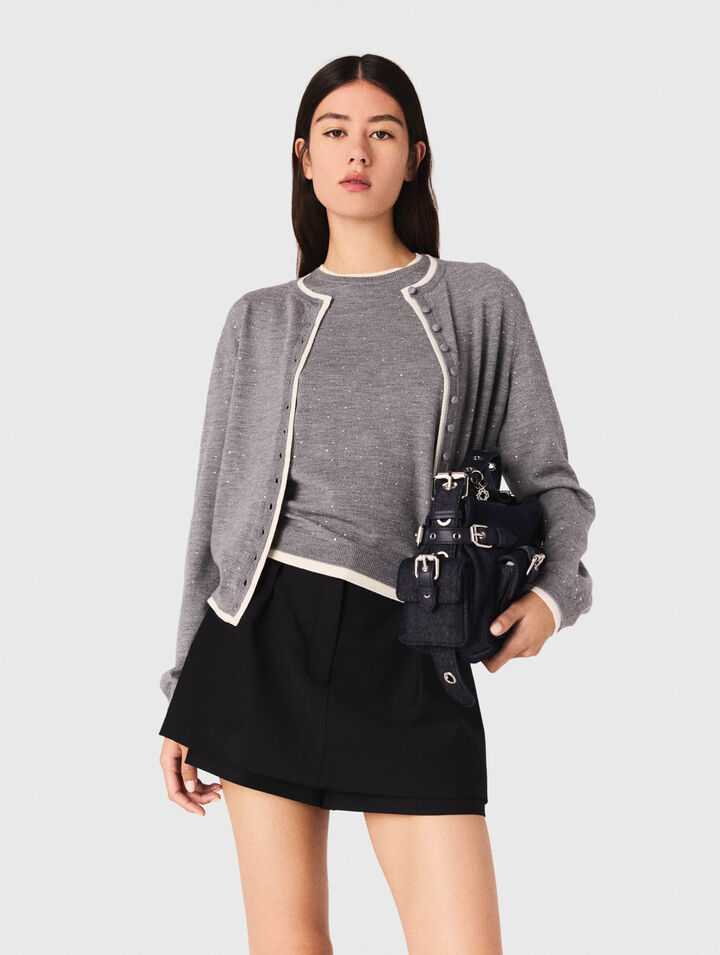 Knit cardigan with rhinestones