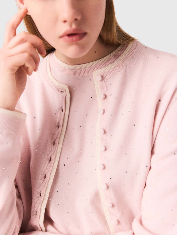 100% wool cardigan with rhinestones