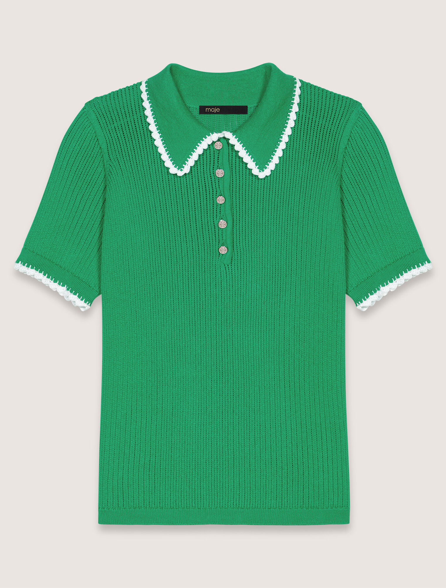 Pointelle knit crochet polo