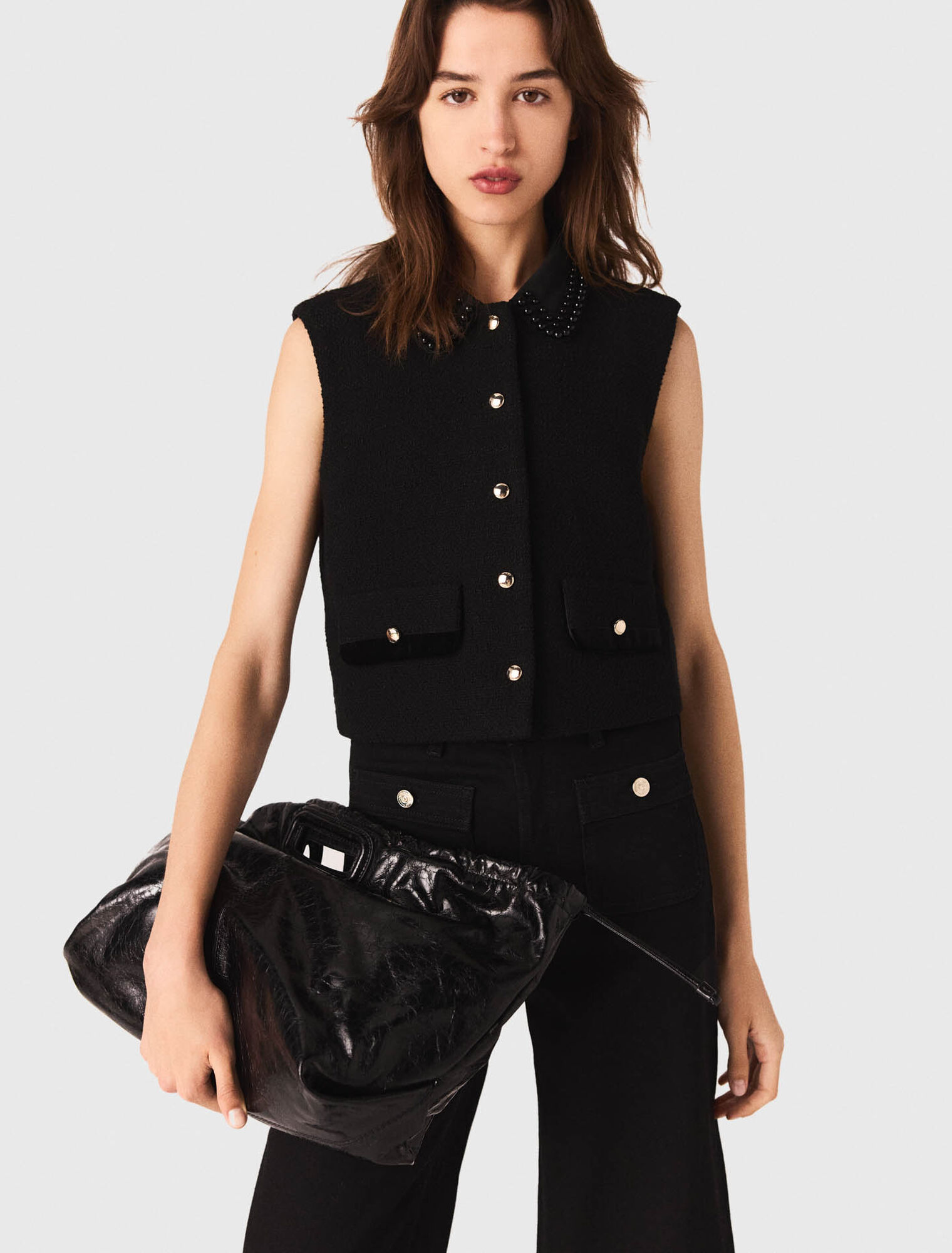 Tweed top with removable collar