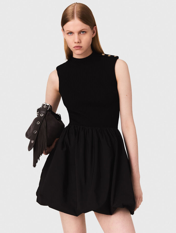 Mini ribbed knit and taffeta dress
