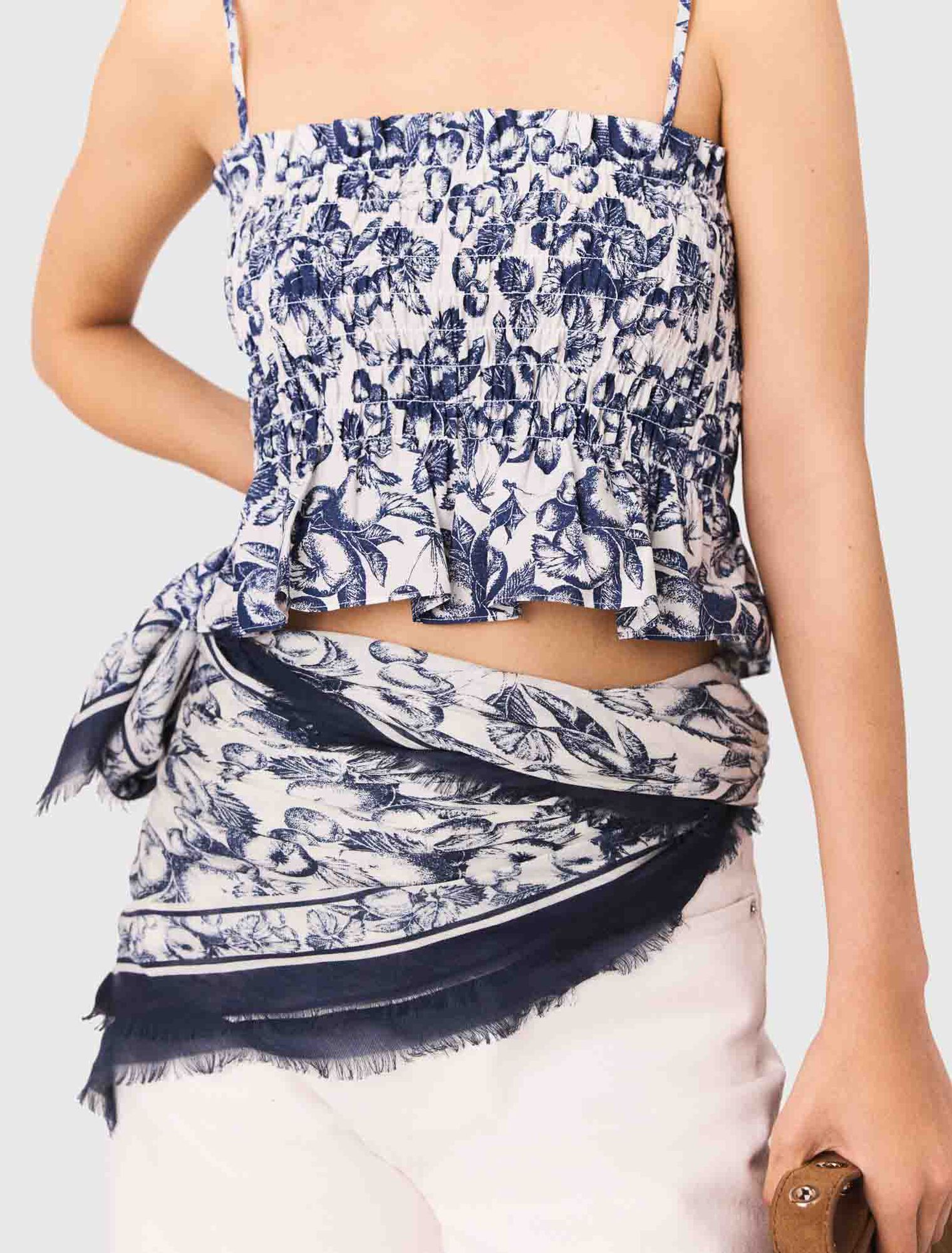 Fruit printed smocked top